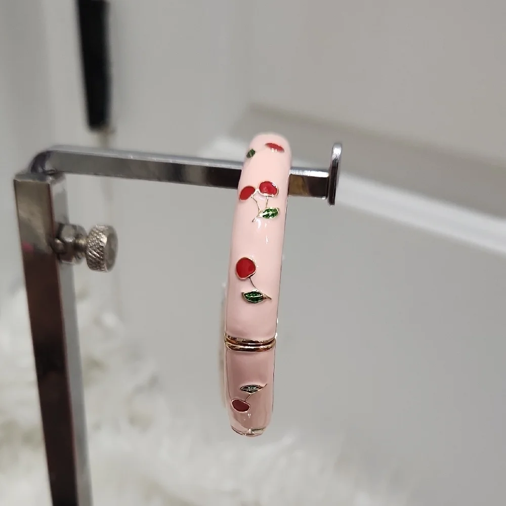 🍒🔹️ Piper K🔹️ Pink And Cherry Hinge  Bangle Hand Painted  Bracelet
